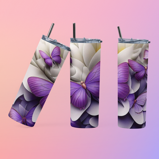 Custom 3D Lavendar Butterflies Tumbler